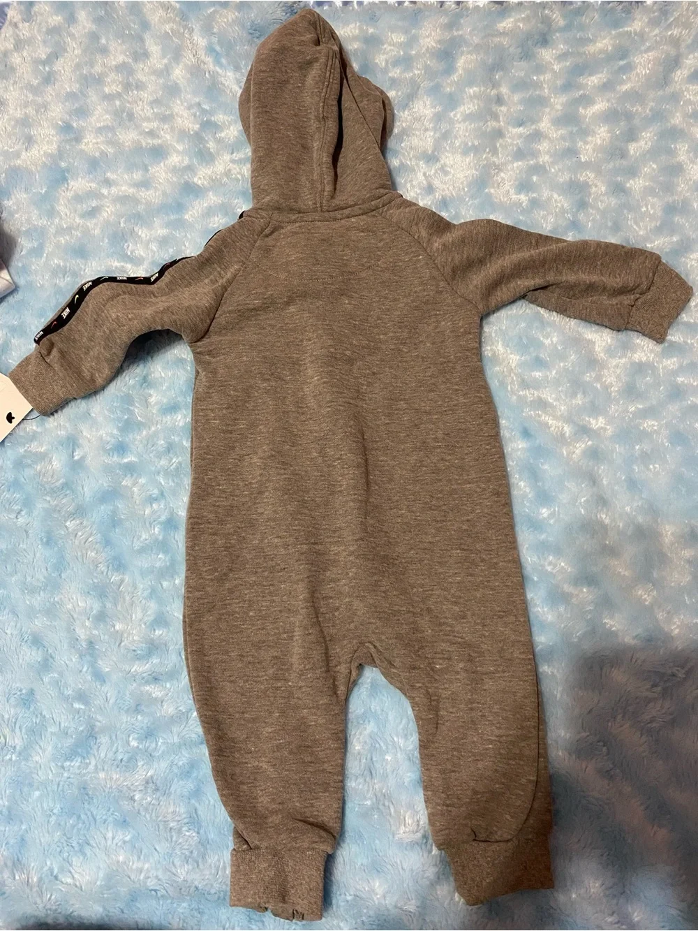 Nike Kids Gray Hooded One-Piece with Neon Yellow Logo Size 6M